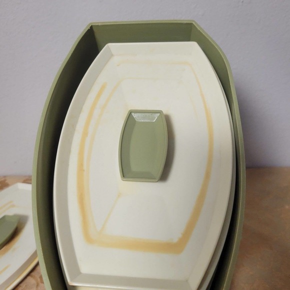 Vintage 1970's Lustro Ware Avocado Floral Plastic Nesting Canister Set Lids Box - Picture 5 of 14